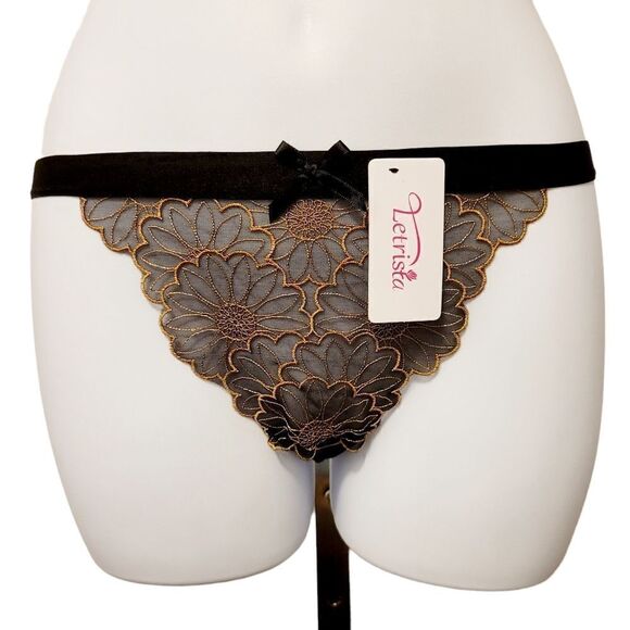 2/$20 Brand new black/gold lace T-backs underwear panties - Picture 1 of 3